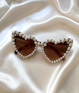 Brýle ve tvaru srdce - leopardí s perlami